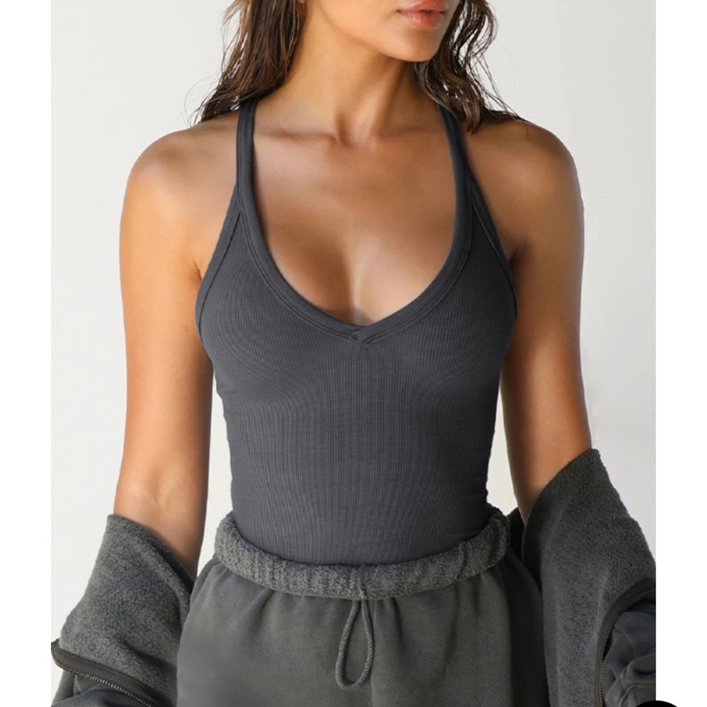 Dark Gray Ribbed Tank Top